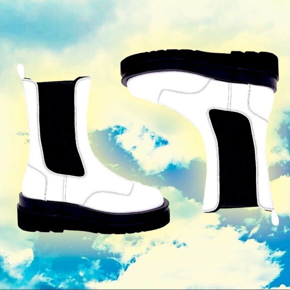 White Slip-On Chelsea Boot with Chunky Soles - Picture 7 of 9